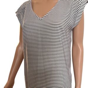 Express Black and White Ruffled Cap Sleeve Tee
